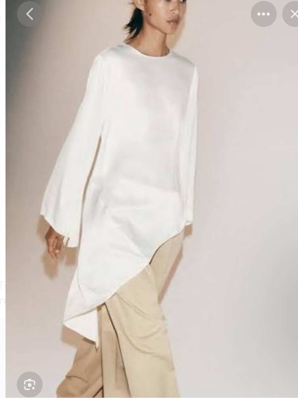Zara Ivory Satin Asymmetric Tunic with Long Sleeves